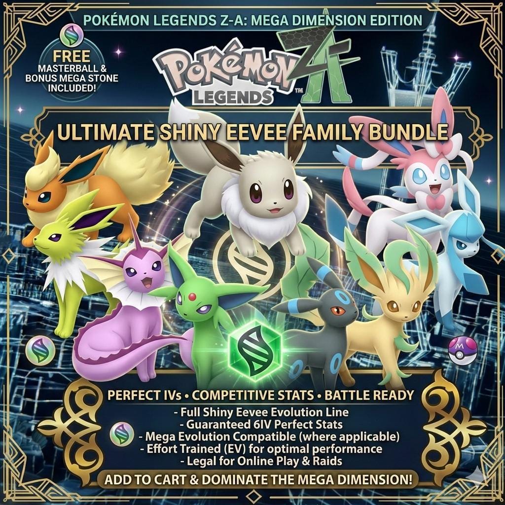 Pokemon ZA Alpha Eeveelution Bundle Shiny 6IV 6IV Competitive Battle Ready - Pokémon Legends: Z-A digital Pokémon trade by