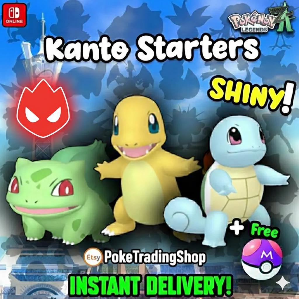 Pokemon ZA Alpha Starter Bundle Kanto Shiny 6IV Battle Ready - Pokémon Legends: Z-A digital Pokémon trade by PokeTradingShop
