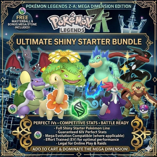 Pokemon ZA ALPHA Starter Bundle Pack Shiny 6IV Competitive Set Battle Ready Ev - Pokémon Digital Trade digital Pokémon trade