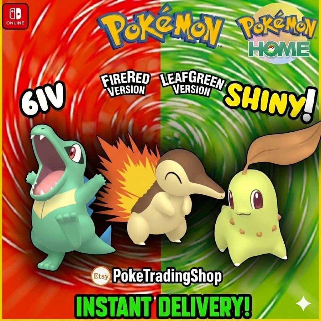 Pokémon FIRERED LEAFGREEN Authentic STARTERS Shiny Totodile Cyndaquil Chikorita - Pokémon HOME digital Pokémon trade by