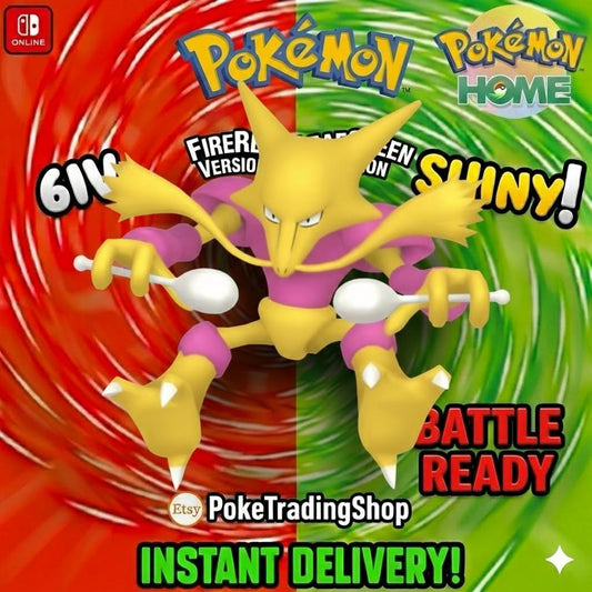 SHINY ALAKAZAM Pokémon FireRed LeafGreen 6IV Competitive Battle Ready - Pokémon HOME digital Pokémon trade by PokeTradingShop