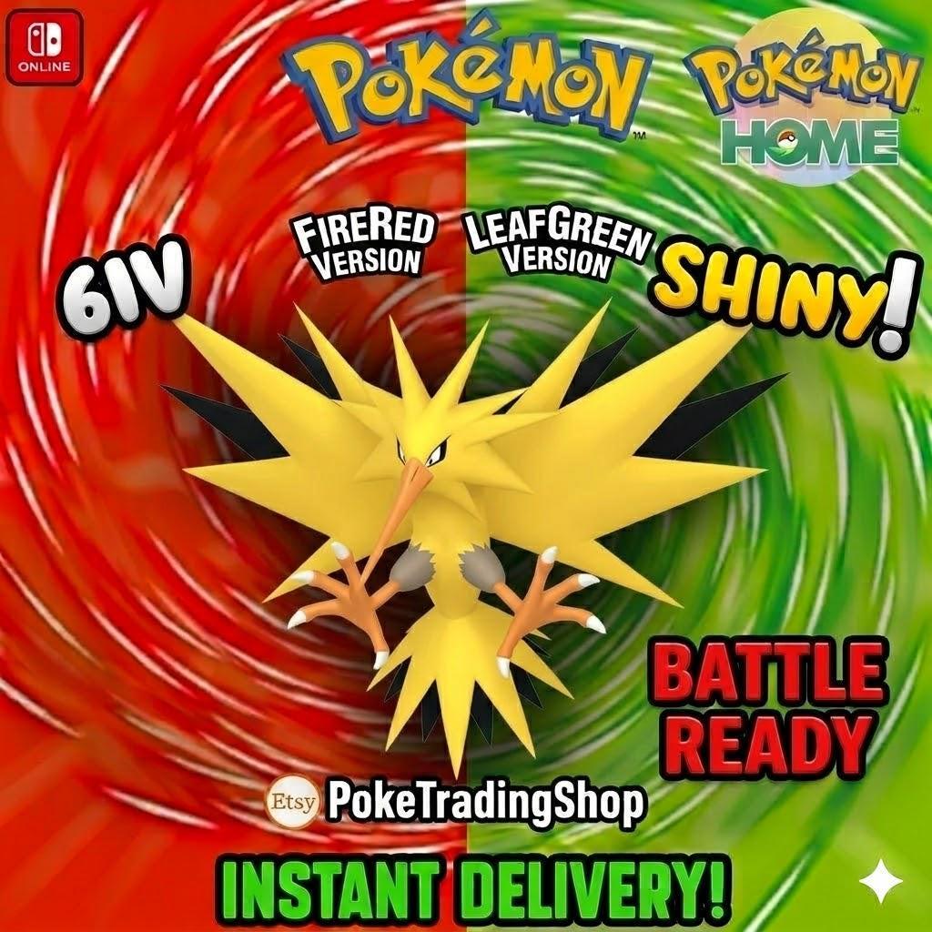 SHINY ZAPDOS Pokémon FireRed LeafGreen 6IV Competitive Battle Ready - Pokémon HOME digital Pokémon trade by PokeTradingShop