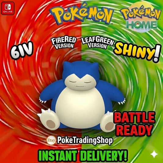 SHINY SNORLAX Pokémon FireRed LeafGreen 6IV Competitive Battle Ready - Pokémon HOME digital Pokémon trade by PokeTradingShop