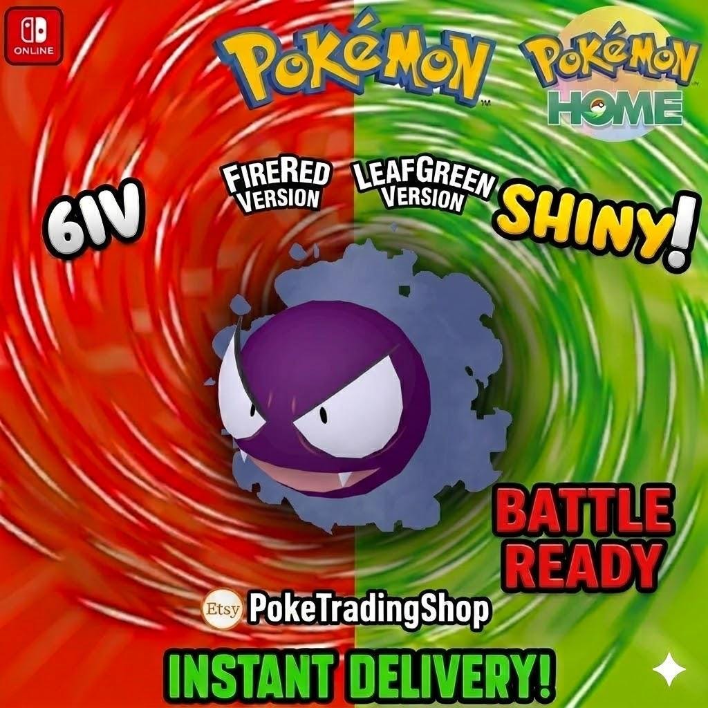SHINY GASTLY Pokémon FireRed LeafGreen 6IV Competitive Battle Ready - Pokémon HOME digital Pokémon trade by PokeTradingShop