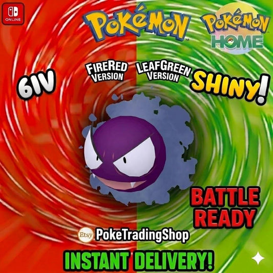 SHINY GASTLY Pokémon FireRed LeafGreen 6IV Competitive Battle Ready - Pokémon HOME digital Pokémon trade by PokeTradingShop