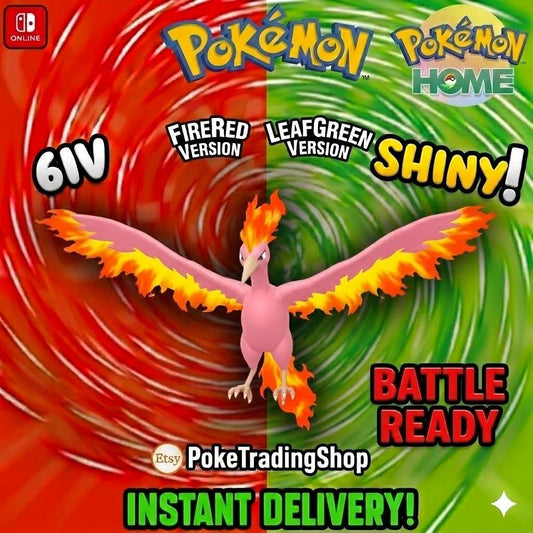 SHINY MOLTRES Pokémon FireRed LeafGreen 6IV Competitive Battle Ready - Pokémon HOME digital Pokémon trade by PokeTradingShop