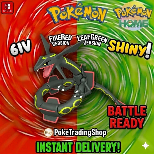 SHINY RAYQUAZA Pokémon FireRed LeafGreen 6IV Competitive Battle Ready - Pokémon HOME digital Pokémon trade by PokeTradingShop