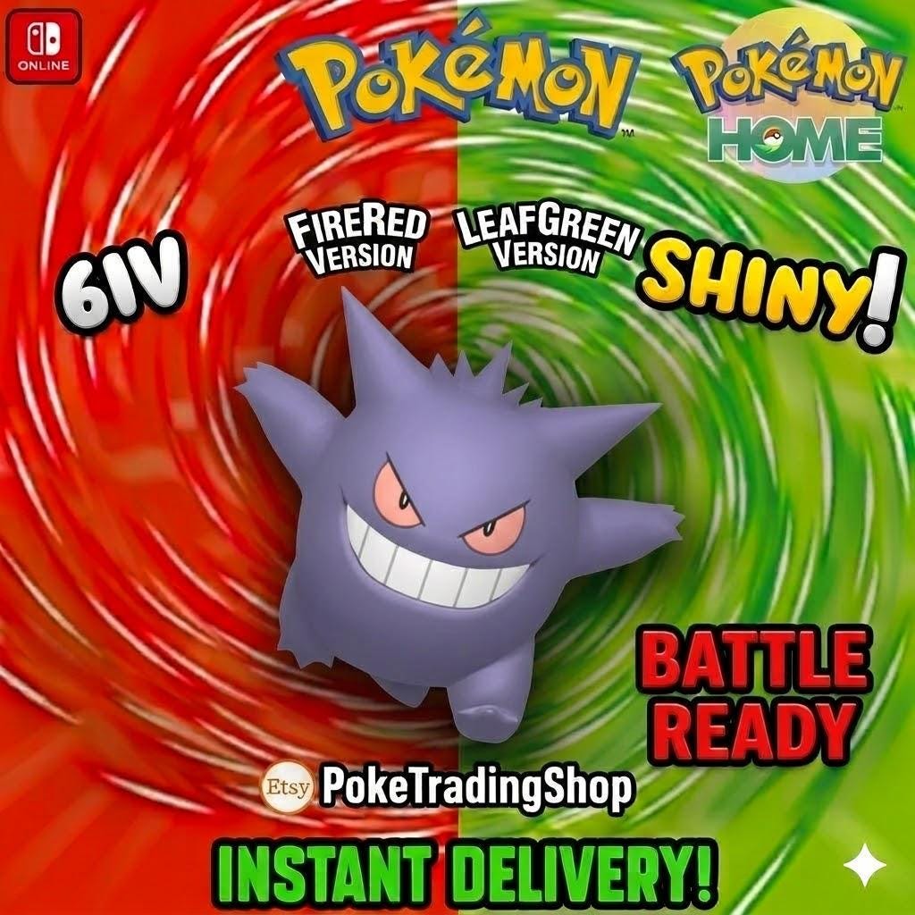 SHINY GENGAR Pokémon FireRed LeafGreen 6IV Competitive Battle Ready - Pokémon HOME digital Pokémon trade by PokeTradingShop