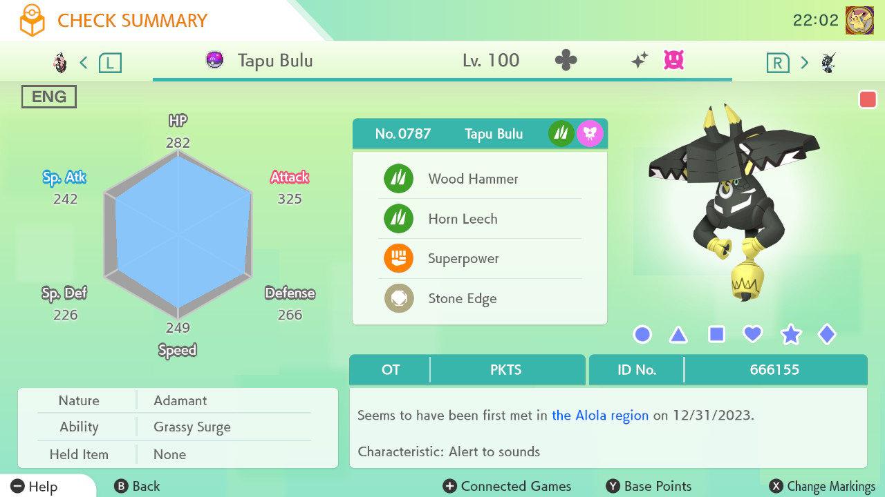 Shiny TAPU BULU Pokémon HOME 6IV Competitive Battle Ready - Pokémon Scarlet & Violet digital Pokémon trade by PokeTradingShop