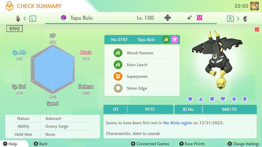 Shiny TAPU BULU Pokémon HOME 6IV Competitive Battle Ready - Pokémon Scarlet & Violet digital Pokémon trade by PokeTradingShop