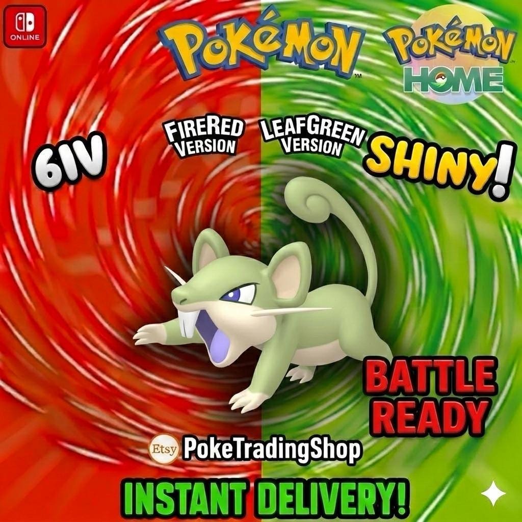 SHINY RATTATA Pokémon FireRed LeafGreen 6IV Competitive Battle Ready - Pokémon HOME digital Pokémon trade by PokeTradingShop