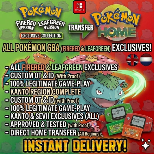 Pokémon FIRERED LEAFGREEN Authentic Shiny FireRed LeafGreen All Exclusives Mega - Pokémon HOME digital Pokémon trade by