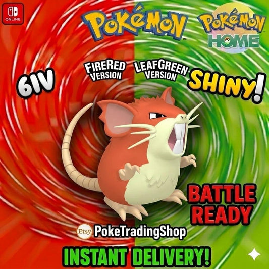 SHINY RATICATE Pokémon FireRed LeafGreen 6IV Competitive Battle Ready - Pokémon HOME digital Pokémon trade by PokeTradingShop