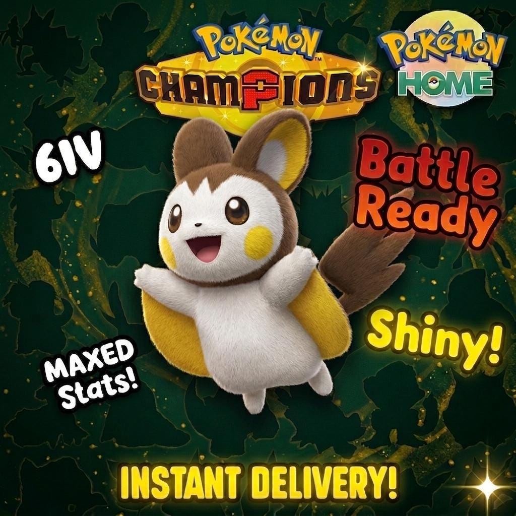 Shiny Emolga Pokémon Champions 6IV Competitive Battle Ready - Pokémon HOME digital Pokémon trade by PokeTradingShop