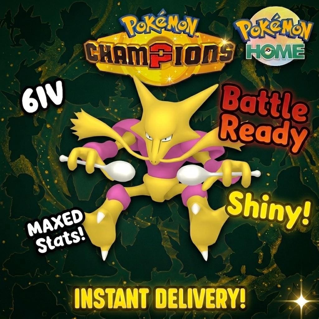 Shiny Alakazam Pokémon Champions 6IV Competitive Battle Ready - Pokémon HOME digital Pokémon trade by PokeTradingShop