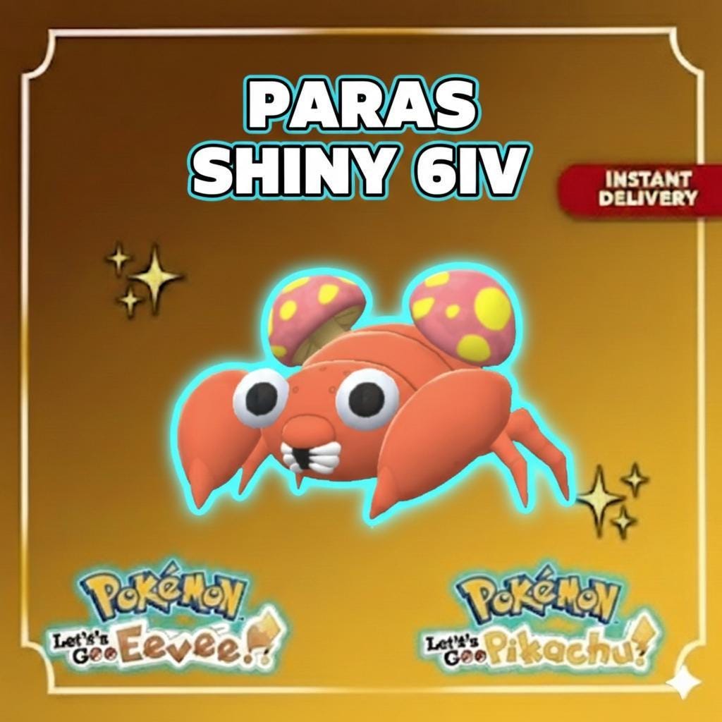 Shiny PARAS Pokémon Lets Go Pikachu Eevee 6IV Competitive Battle Ready - Pokémon Let's Go Pikachu & Eevee digital Pokémon