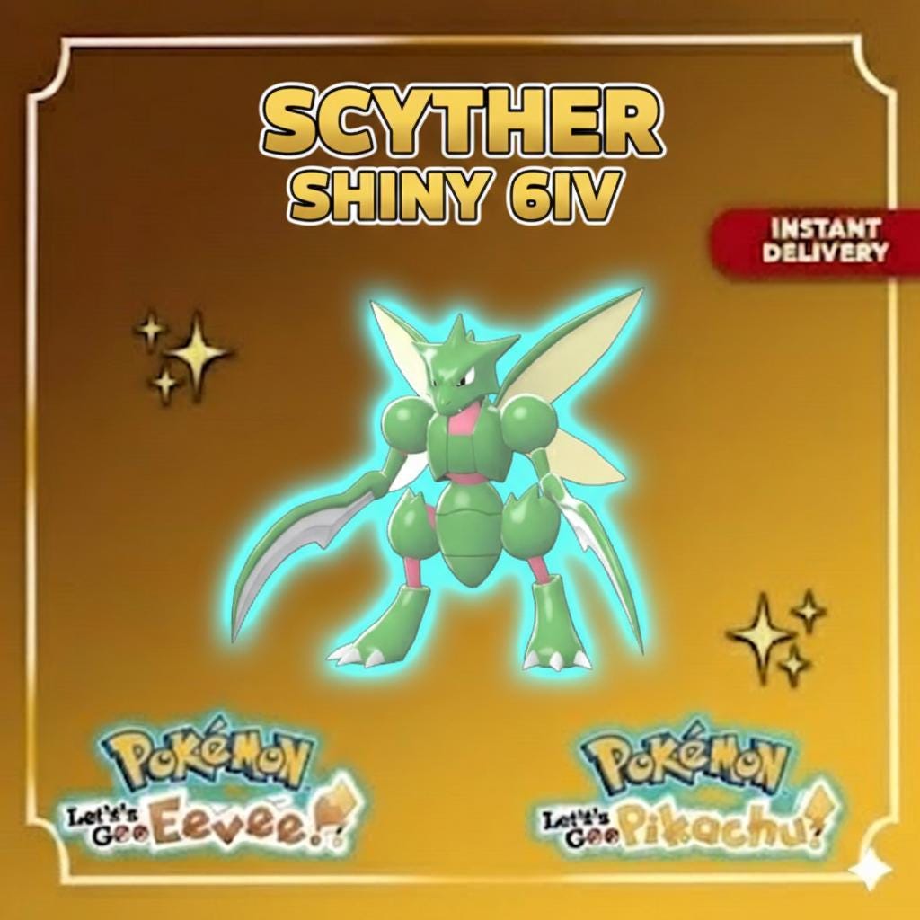 Shiny Scyther Lets Go Pikachu Eevee 6IV Competitive Battle Ready - Pokémon Let's Go Pikachu & Eevee digital Pokémon trade by