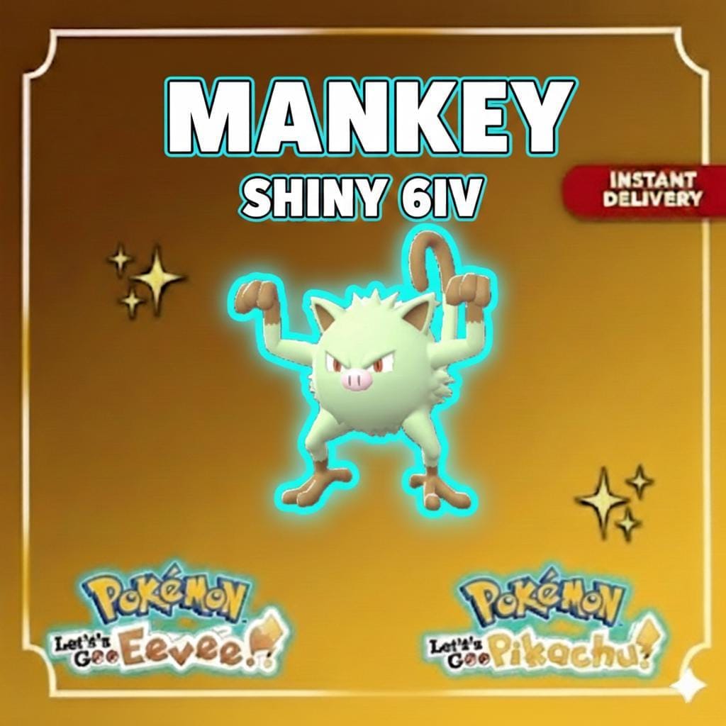Shiny MANKEY Pokémon Lets Go Pikachu Eevee 6IV Competitive Battle Ready - Pokémon Let's Go Pikachu & Eevee digital Pokémon