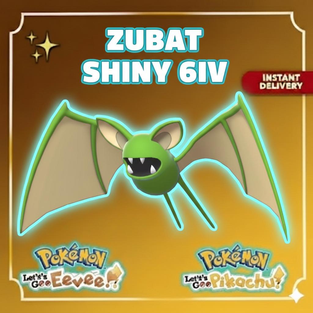 Shiny ZUBAT Pokémon Lets Go Pikachu Eevee 6IV Competitive Battle Ready - Pokémon Let's Go Pikachu & Eevee digital Pokémon