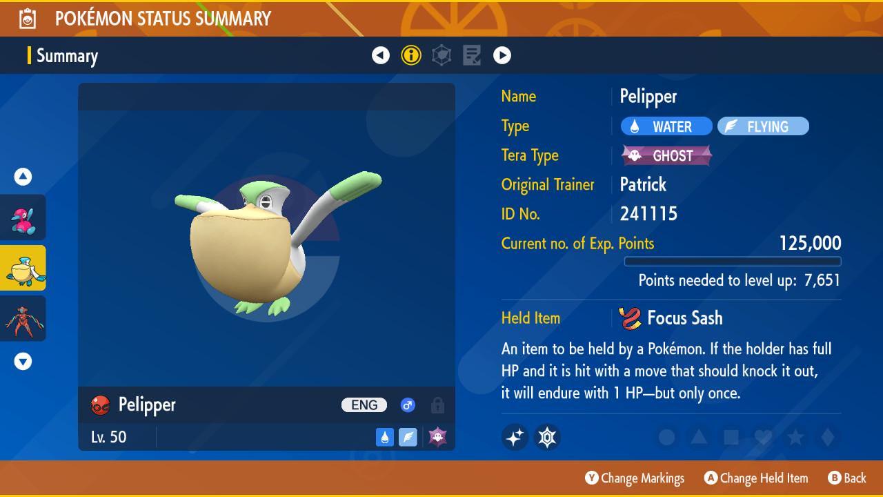 Pokemon Scarlet and Violet Shiny 6IV Event Patrick Connors Pelipper 6IV - Pokémon Scarlet & Violet digital Pokémon trade by