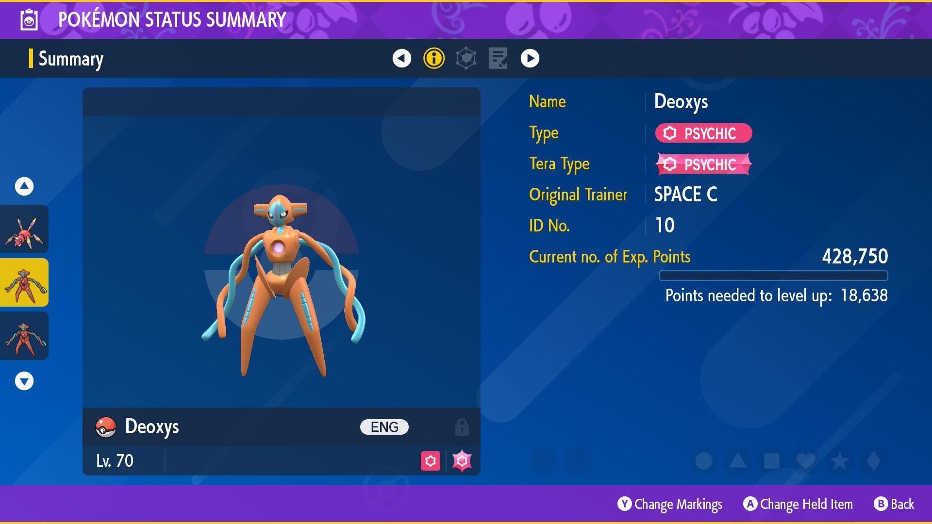 Event DEOXYS SPACE C Lv.70 Original Pokémon Scarlet Violet + HOME Compatible Timid - Pokémon Scarlet & Violet digital Pokémon