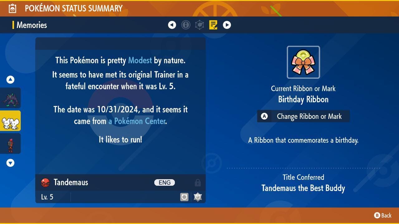 Shiny Event Pokemon Center Birthday Tandemaus Pokémon Legends ZA 6IV Competitive - Pokémon Scarlet & Violet digital Pokémon