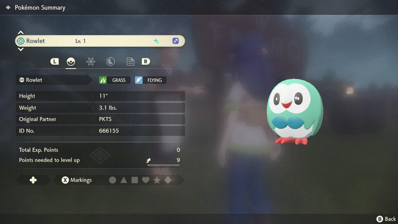 Shiny ROWLET Pokemon Legends Arceus 6IV Competitive Battle Ready - Pokémon Legends: Arceus digital Pokémon trade image 4