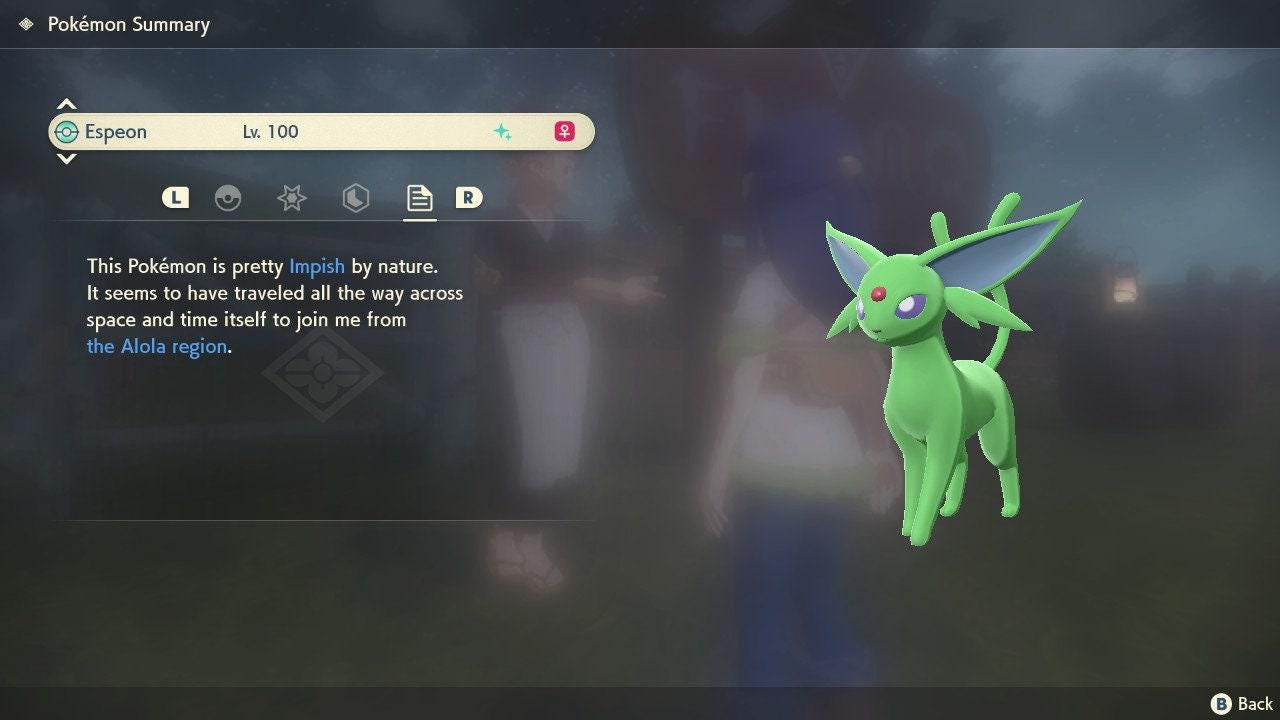 Shiny ESPEON Pokemon Legends Arceus 6IV Competitive Battle Ready - Pokémon Legends: Arceus digital Pokémon trade image 3