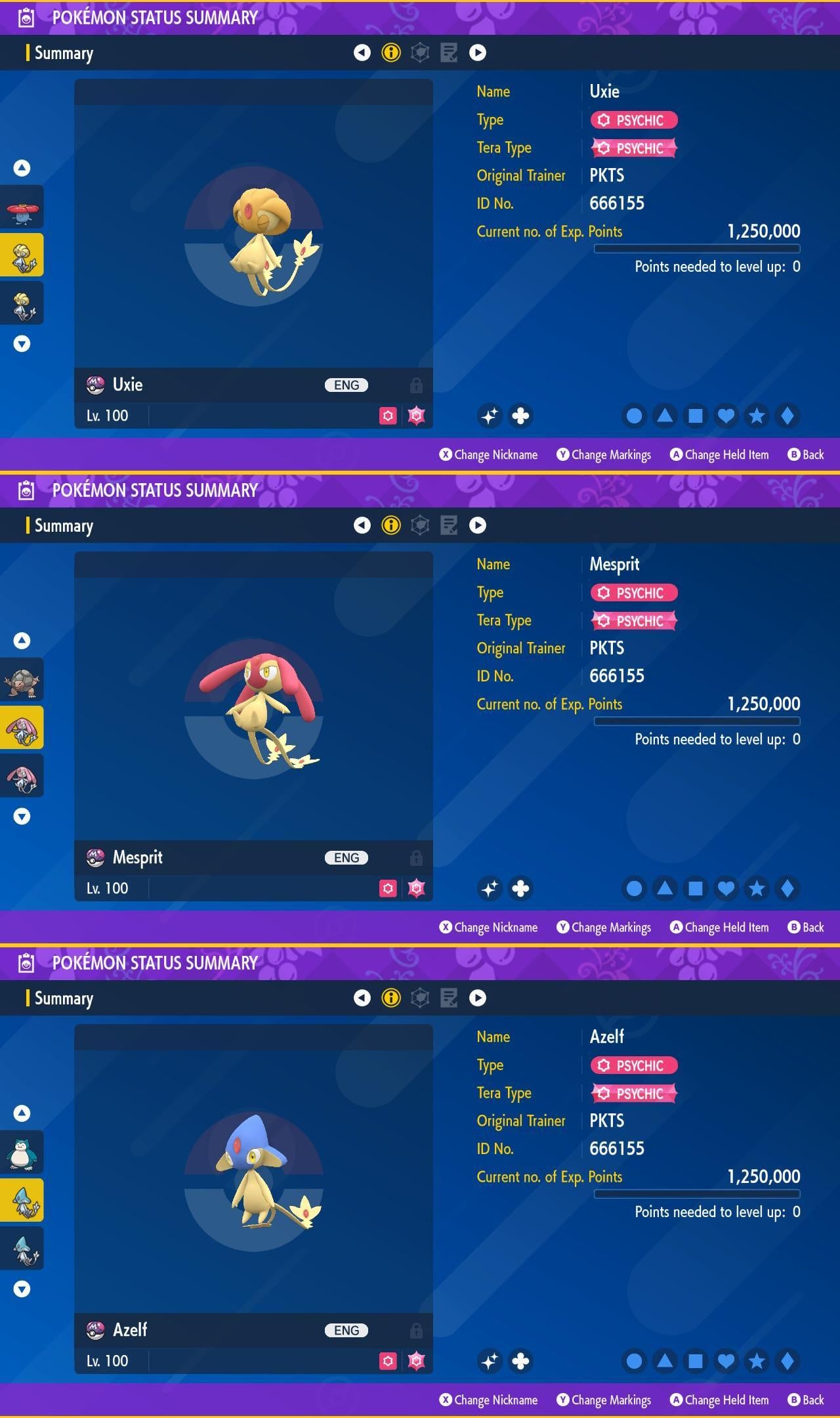 SHINY Uxie, Mesprit, Azelf Bundle Pack 6IV EV Pokémon Scarlet and Violet 6IV - Pokémon Scarlet & Violet digital Pokémon trade