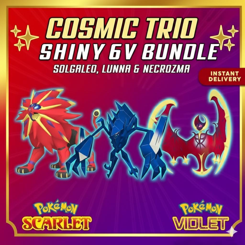 Shiny Solgaleo Lunala Necrozma Bundle 6IV Battle Ready Pokémon Scarlet Violet - Pokémon Scarlet & Violet digital Pokémon