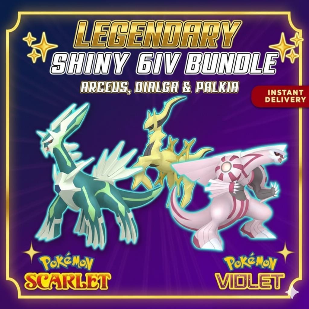 SHINY Dialga, Palkia, Arceus Bundle Pack 6IV EV Pokémon Scarlet and Violet 6IV - Pokémon Scarlet & Violet digital Pokémon
