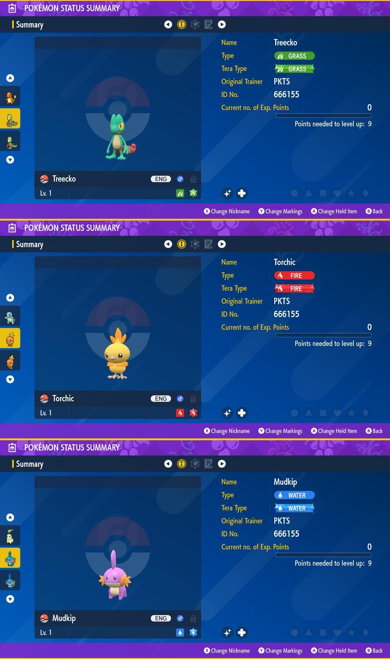 SHINY Treecko, Torchic, Mudkip Bundle Pack 6IV EV Pokémon Scarlet and Violet 6IV - Pokémon Scarlet & Violet digital Pokémon