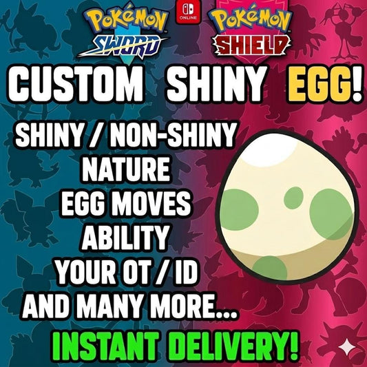 6IV CUSTOM POKÉMON Egg Pokémon Sword Shield Choose Pokemon, Shiny, Level, EV's, Nature, Gender
