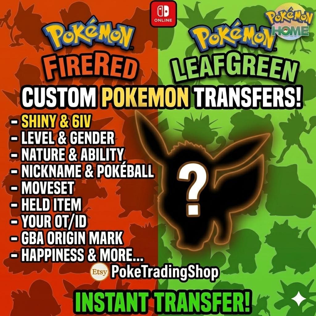 CUSTOM SHINY POKEMON FireRed LeafGreen Pokopia Ready Any Species Battle Ready 6IV - Pokémon HOME digital Pokémon trade by