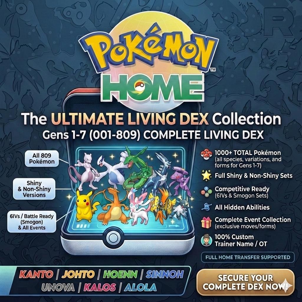 Complete Shiny Living Dex Gen 1-7 Pokemon HOME, All Forms Legendaries Mythicals - Pokémon HOME digital Pokémon trade by