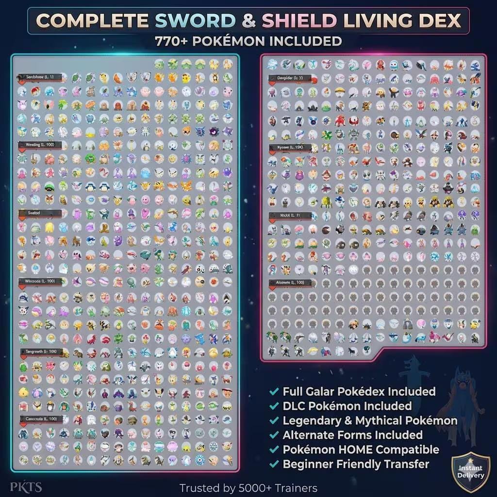 Complete Sword Shield Pokedex 770 Pokémon Shiny Living Dex Pokémon HOME Custom OT - Pokémon Sword & Shield digital Pokémon