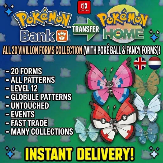 SHINY VIVILLON BUNDLE All 20 Forms Complete Collection Pokemon Home Transfer - Pokémon Scarlet & Violet digital Pokémon trade