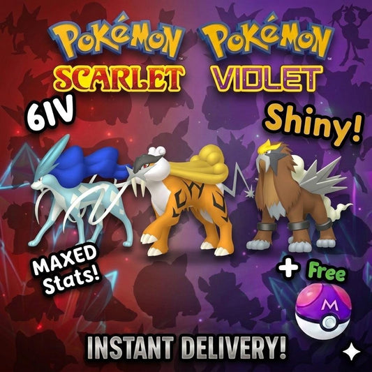 Shiny Raikou Entei Suicune Bundle 6IV Battle Ready Pokemon Scarlet Violet