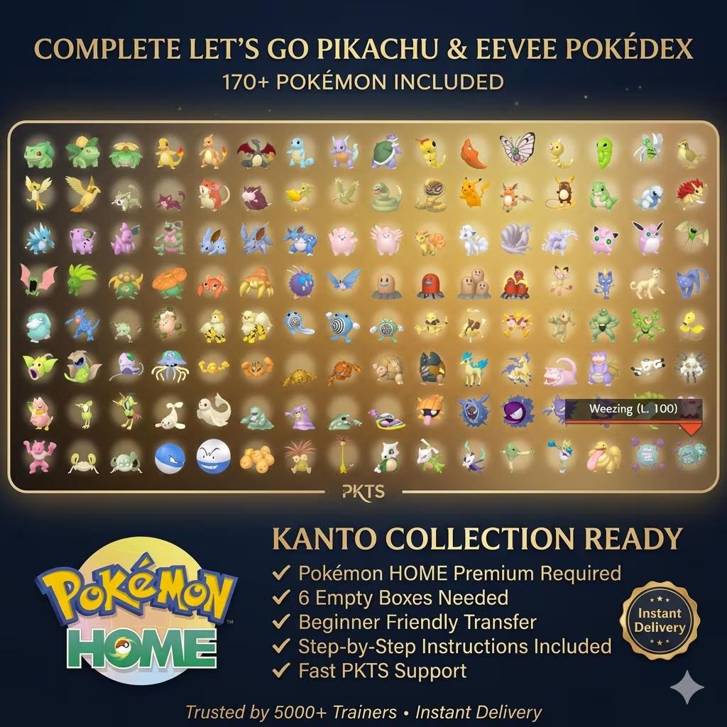 Complete Lets Go Pikachu Eevee Living Dex Pokémon HOME Kanto Pokedex - Pokémon Let's Go Pikachu & Eevee digital Pokémon trade