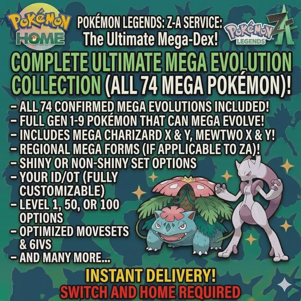 HOME TRANSFER 74x Shiny Mega Evolution Pokémon Pack – Legends Za Pre Order Pokémon - Pokémon Legends: Z-A digital Pokémon