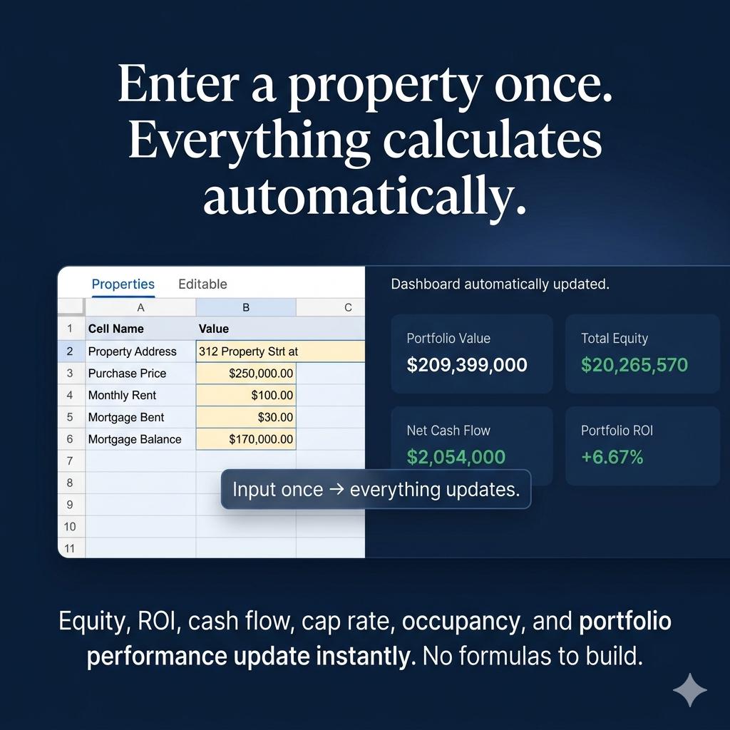 Rental Property Tracker Spreadsheet Landlord Income and Expense Cash Flow and ROI Dashboard for Real Estate Investors Google Sheets Excel - PokeTradingShop