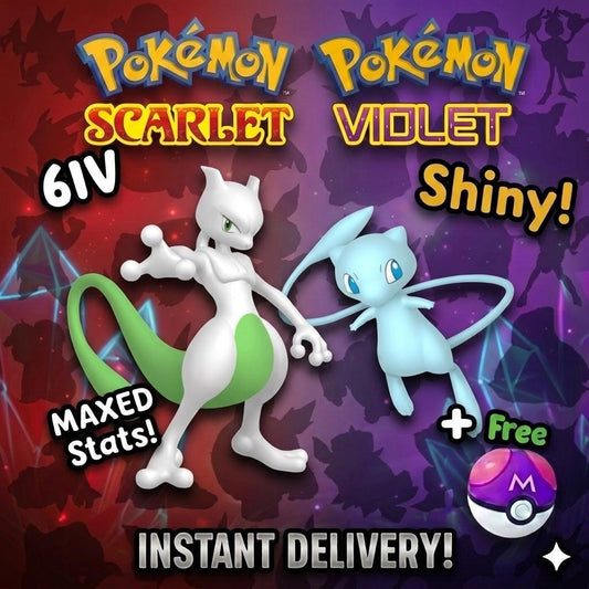 SHINY Mewtwo, Mew Bundle Pack 6IV EV Pokémon Scarlet and Violet 6IV Pokemon Free Shiny Switch 2