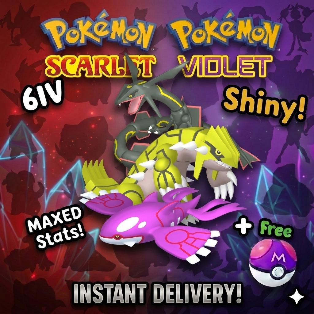 SHINY Kyogre, Groudon, Rayquaza Bundle Pack 6IV EV Pokémon Scarlet and Violet 6IV Pokemon Free