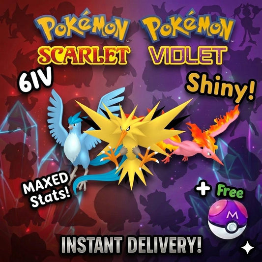 SHINY Articuno, Zapdos, Moltres Bundle Pack 6IV EV Pokémon Scarlet and Violet 6IV Competitive