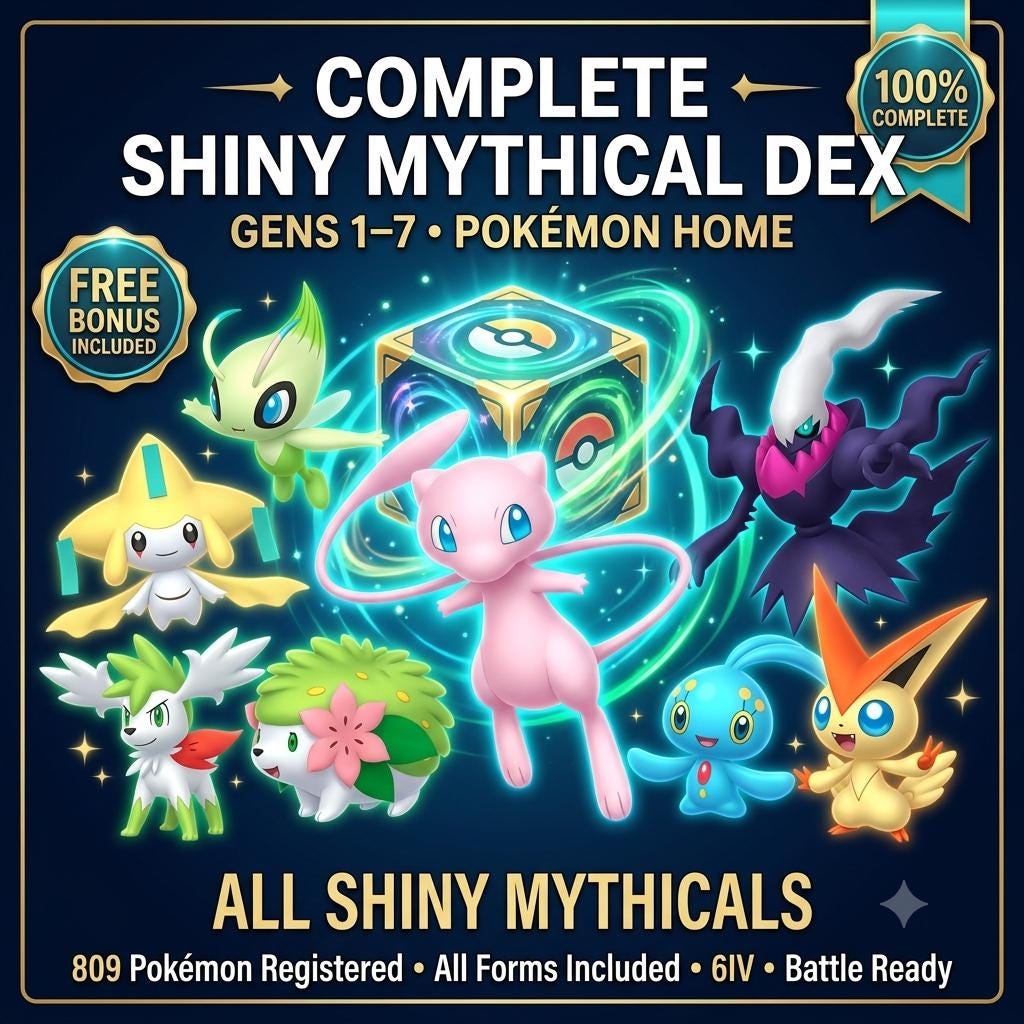 Shiny Mythical Pokemon Trade Service, Gen 1-7 Complete Dex, 6IV Battle Ready, Scarlet Violet