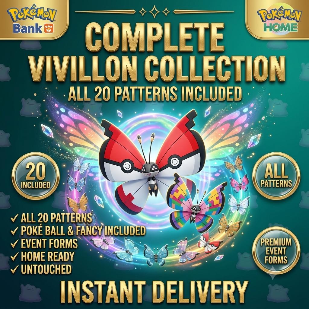 SHINY VIVILLON BUNDLE All 20 Forms Complete Collection Pokemon Home Transfer Custom Ot Scarlet