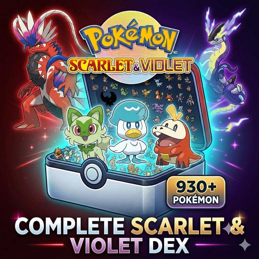 Complete Pokemon Scarlet Violet Pokedex Unlock the Shiny Charm All 930 Pokemon Paldea Kitakami Blueberry Fast Safe Trade - PokeTradingShop