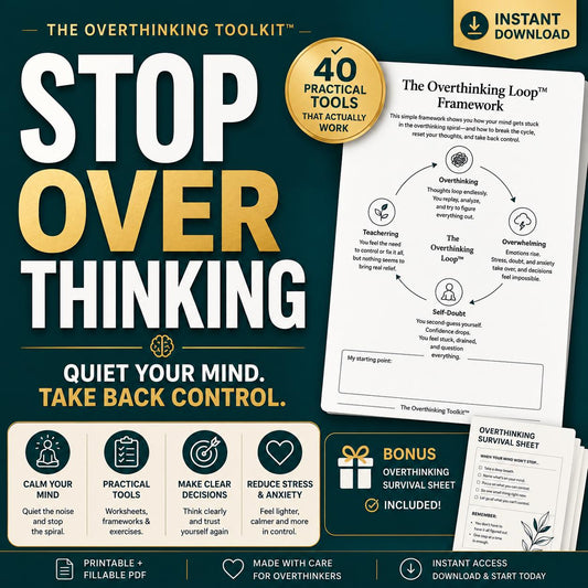 Overthinking Toolkit, Stop Overthinking Workbook Anxiety Relief PDF Racing Mind & Rumination Tools Calm Your Mind Brain Dump Worry Journal - PokeTradingShop