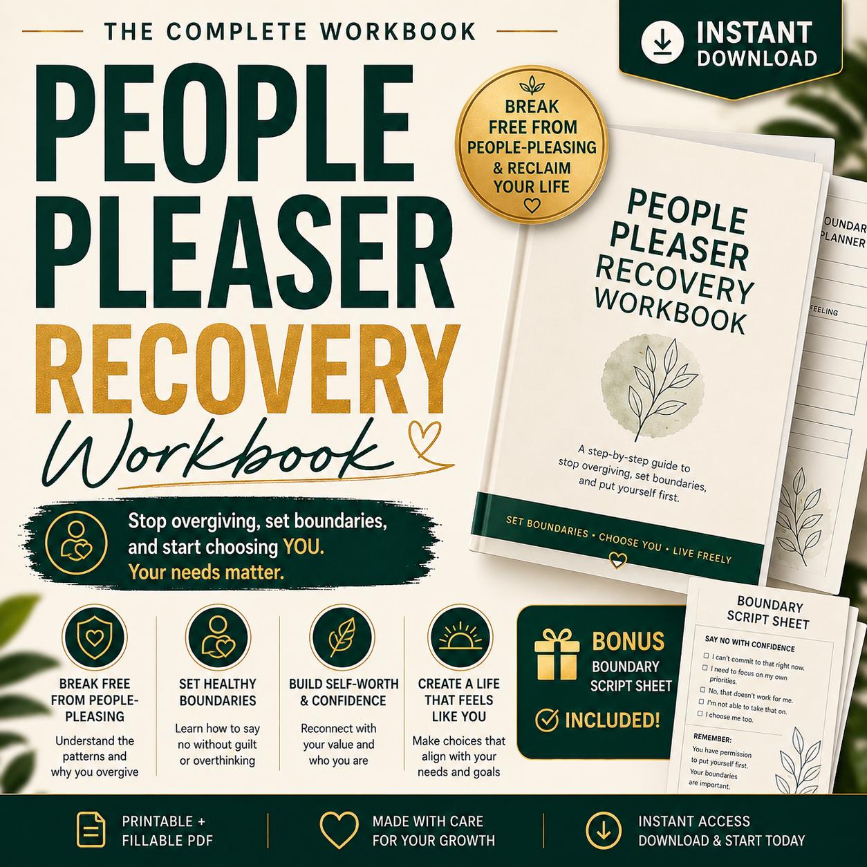 People Pleaser Recovery Workbook Boundaries and Self Worth Journal to Stop Overgiving Set Boundaries Without Guilt and Stop Self Abandonment - PokeTradingShop