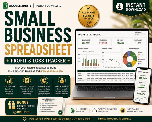 Small Business Spreadsheet Profit and Expense Tracker with Bookkeeping Dashboard Cash Flow for Freelancers Self Employed Google Sheets Excel - PokeTradingShop